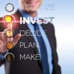 business man choosing from visualize, invest, decide, plan, make