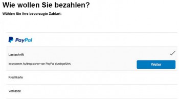 Per Lastschrift bezahlen: nicht direkt via Paypay, sondern über die Paypal-IntegrationpayPal