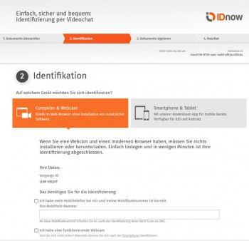 Der Einstieg in den Identifikations-ProzessIDnow