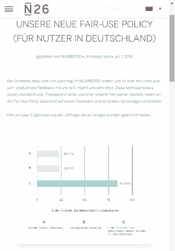 Ab 7. September gilt die neue - nicht ganz einfache - Fair-Use-Policy von N26 um fest zu legen, wann sich ein Kunde der Bank gegenüber "fair" verhält.N26