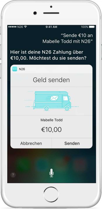 Geld senden per Siri-SprachsteuerungN26