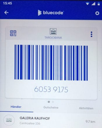 Transaktion per Bluecode