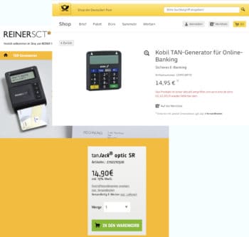 Postbank Online Banking: Drei bis sechs Wochen Wartezeit bis zum Versand müssen Postbank-Kunden für TAN-Generatoren bei den Vertriebspartnern ihrer Bank derzeit einplanen. <q>ReinersSCT.de/deutschepost.de