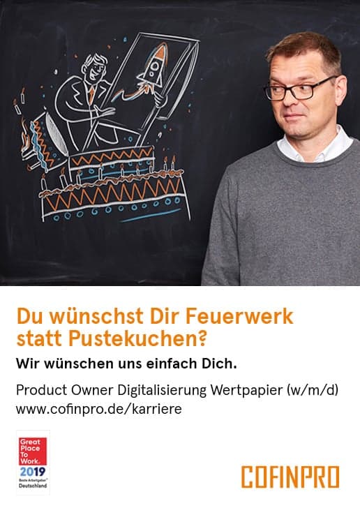 Stellenanzeige: Product Owner Digitalisierung Wertpapier bei Cofinpro