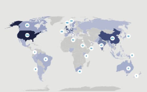 Globale Karte der Insurtech-Finanzierungsrunden nach Ländern