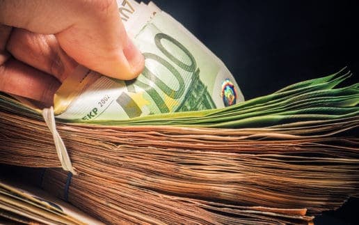 Pile Of Cash Money Euro Currency Counting. Financial Theme.