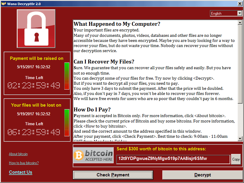 Ransomware WannaCry aus dem Jahr 2017Wikipedia/ CC BY-SA 4.0/ http://thegear.co.kr/14501