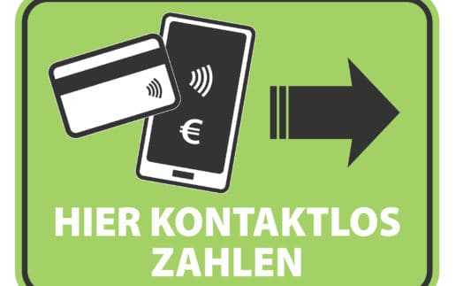 Sign With Text Hier Kontaktlos Zahlen, German For Contactless Pa