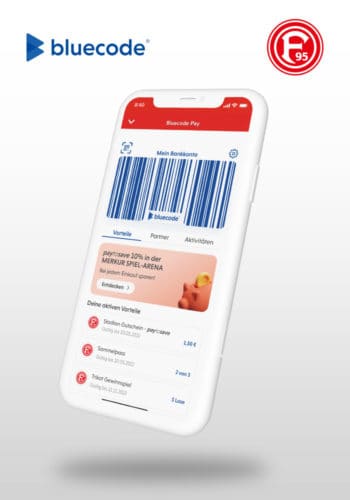 Tickets kaufen, Würstchen bezahlen, am Gewinnspiel teilnehmen – die F95-App von Fortuna Düsseldorf integriert nun die Bezahllösung Bluecode. <Q>Bluecode