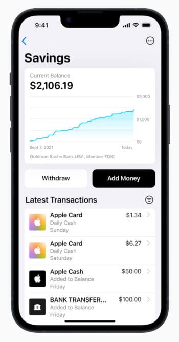 So präsentiert sich künftig das Tagesgeldkonto von Apple in der Wallet. <Q>Apple