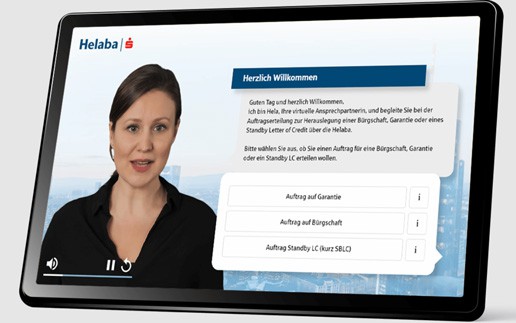 Videoavatar Hela unterstützt die Antragsstellung auf Bürgschaften und Garantien bei der Helaba