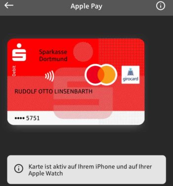 Sparkassen-Card - offenbar problemlos für die Apple-Watch geeignet