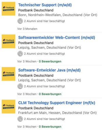 Wer selbst Hand anlegen will bei der Postbank-IT: es sind noch Stellen frei. <Q>linkedIn.com