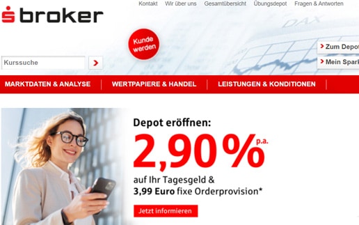 Sparkassen Broker bietet 2,9 % Tagesgeldzinsen für neue Depotkunden