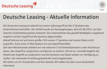 Die Kundeninformation auf der Unternehmens-Website <Q>Deutsche Leasing