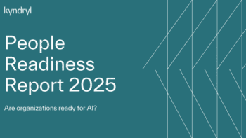 Der Kyndryl People Readiness Report 2025 thematisiert die Bereitschaft von Organisationen für Künstliche Intelligenz. Die Grafik präsentiert den Titel und die zentrale Fragestellung zur Evaluierung der aktuellen Situation im Bereich KI.
