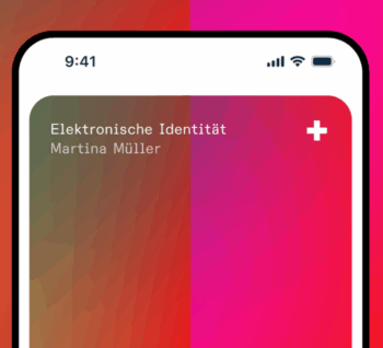 Ergon Grafik mit abgeschnittenem Smartphonebildschirm auf farbigem Hintergrund zur Visualisierung der e-ID.