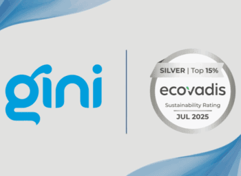 Gini und EcoVadis Logos auf weiß-blauem Hintergrund.