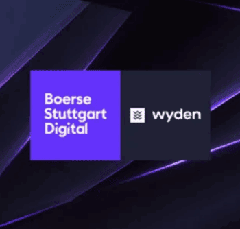 Boerse Stuttgart und Wyden Logos Seite an Seite vor dunklem Hintergrund.