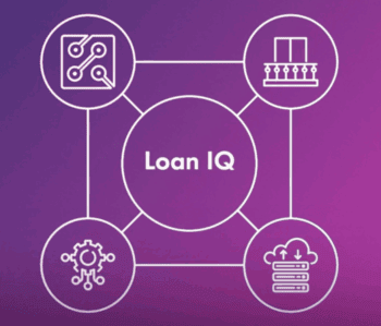 Finastra Nexus Loan IQ Grafik auf lila Hintergrund.