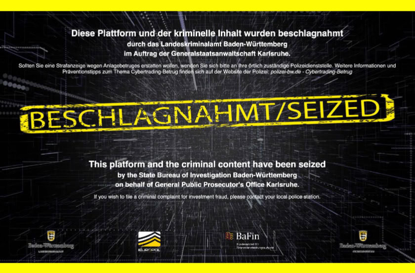 Beschlagnahmeseite LKA Baden-Württemberg zu Cybertrading-Fraud