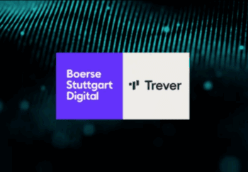 Boerse Stuttgart Digital und Trever Logos Seite and Seite vor dunklem Hintergrund.