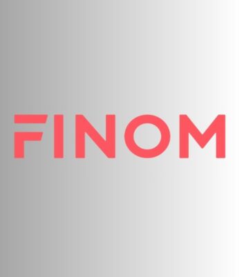 Das Bild zeigt das Logo von Finom in einer modernen Schriftart. Die Farbgestaltung umfasst kräftige Rottöne auf einem hellen Hintergrund, was die Markenidentität von Finom als innovative Finanzplattform für KMU unterstreicht.