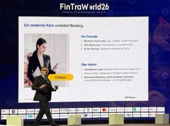 Marko Wenthin von SAP Fioneer präsentiert auf der FinTra World 26 Konzepte zur Transformation des Bankings. Der Fokus liegt auf modernen Front-Ends und der Integration von KI zur Optimierung von Core Banking-Prozessen.