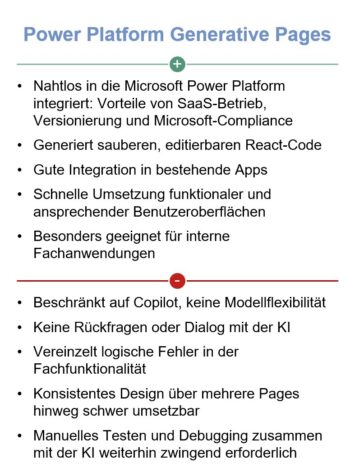 Ergebnisse des Praxistests der Power Platform Generative Pages. <q>Senacor