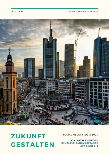 Die Abbildung zeigt eine städtische Landschaft mit modernen Hochhäusern und historischen Gebäuden. Die Szene vermittelt einen Eindruck von urbaner Dynamik und Entwicklung, passend zur Studie Bankvorstände, die das Wachstum der digitalen Sichtbarkeit auf LinkedIn thematisiert.
