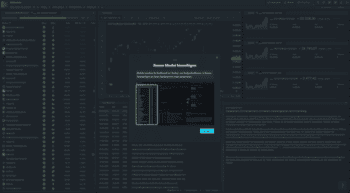 Die Benutzeroberfläche von MyMarkets präsentiert ein neues Modul zur Integration von Tutorials für den Handel. Auf der linken Seite sind Handelsdaten sichtbar, während rechts Marktanalysen angezeigt werden. Ein Popup fordert zur Hinzufügung des Moduls auf.