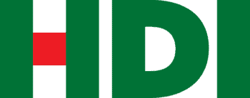 Das Bild zeigt das Logo von HDI Global, das in einem modernen, klaren Design gestaltet ist. Die Farben Grün und Rot dominieren, wobei das Logo den Schriftzug "HDI" prominent präsentiert.