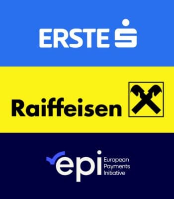 Die Abbildung zeigt die Logos der österreichischen Großbanken Erste und Raiffeisen sowie das Logo der European Payments Initiative (EPI). Diese Institutionen sind als Gesellschafter in der EPI aktiv, um innovative Zahlungslösungen zu fördern.