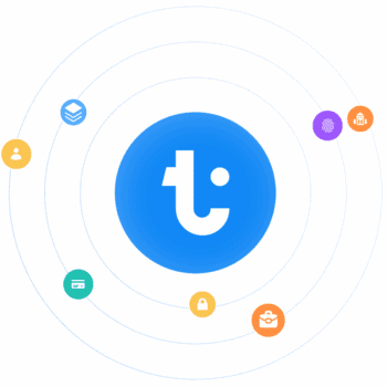 Das Bild illustriert das Logo von Teylor, umgeben von verschiedenen Symbolen, die unterschiedliche Dienstleistungen und Funktionen repräsentieren. Diese visuelle Darstellung verdeutlicht die integrierten Lösungen, die Teylor im Fintech-Bereich anbietet.