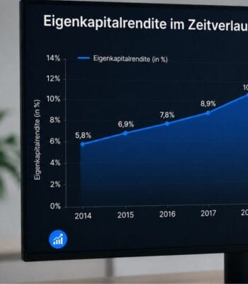 Die Grafik veranschaulicht die Entwicklung der Eigenkapitalrendite deutscher Banken von 2014 bis 2020. Die Rendite steigt kontinuierlich von 5,8 % auf 10 %. Diese Daten sind Teil der Bankenstudie, die die Stabilität der Banken analysiert.