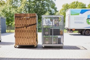 Aussortierte Geräte werden entweder direkt an den afb-Standort gebracht oder von afb in gesicherten Rollgitterwagen mit eigener Logistik abgeholt.<q> afb group