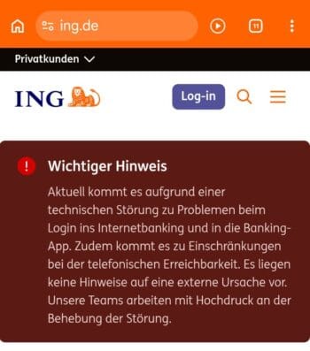 ING-Fehlermeldung
